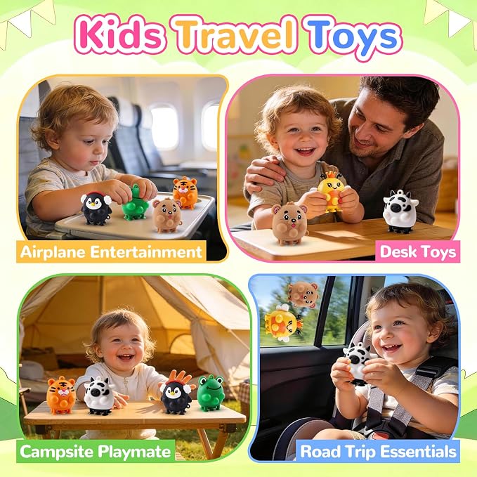 ChildFun 6 PCS Animal Suction Popper Sensory Toys, Travel Toys for Airplane & Car Activities, Silicone Pop Fidget Toys for Kids, Birthday Gifts for Girls & Boys