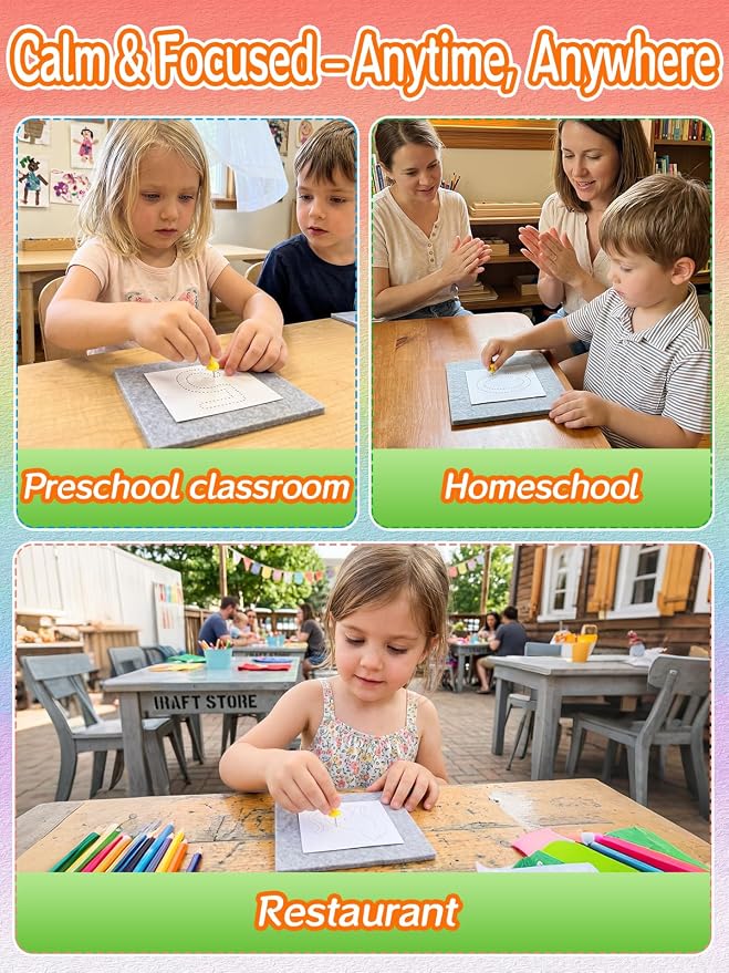 Fine Motor Toys Push Pin Activities for Kids 4 to 6 - Montessori Toys | Pattern Tracing for Finger Grip, Preschool Classroom Must Haves Learning Activities, Early Childhood Education Materials