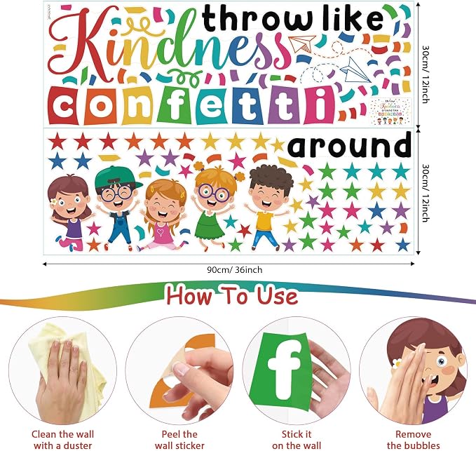 LHIUEM Big Throw Kindness Around Like Confetti Wall Decals Spread Kindness Bulletin Board Decorations Kit,Large Kindness Inspirational Quote Mural,Colorful Confetti for School Kids Classroom Playroom