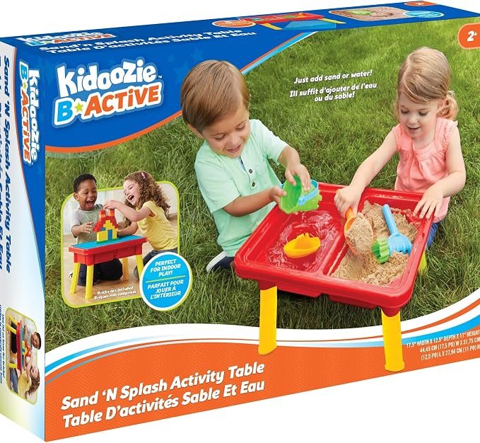 Kidoozie - Sand 'n Splash Activity Table | Scoop, pour and build at stand-up height - dual sensory bins with a cover for backyard mornings or playroom days, Ages 2+