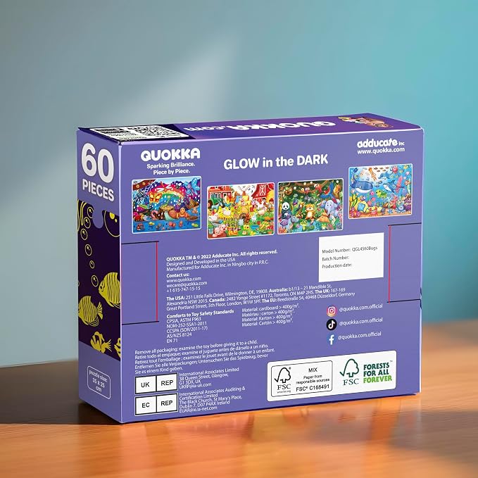 4 x 60 Piece Puzzles for Kids Ages 4-6 - Educational Kids Puzzles Ages 4-8 | Glow-in-the-Dark - Farm Bugs, Tropical and Ocean Animals - Toddler Puzzle - Learning Kids Games Ages 4-8 - Gift for Children
