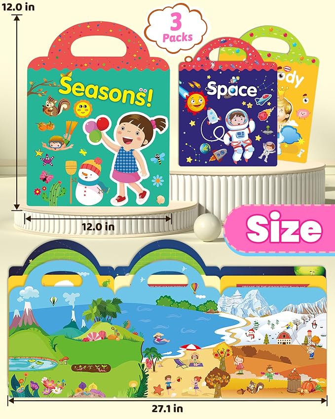 Walenced Reusable Sticker Book for Toddlers, Stickers for Kids, Toddler Toy | Toddler Craft Activities, Toddler Travel Toys, Boy Girl Birthday Gifts, Airplane Travel & Road Trip Essentials Kids