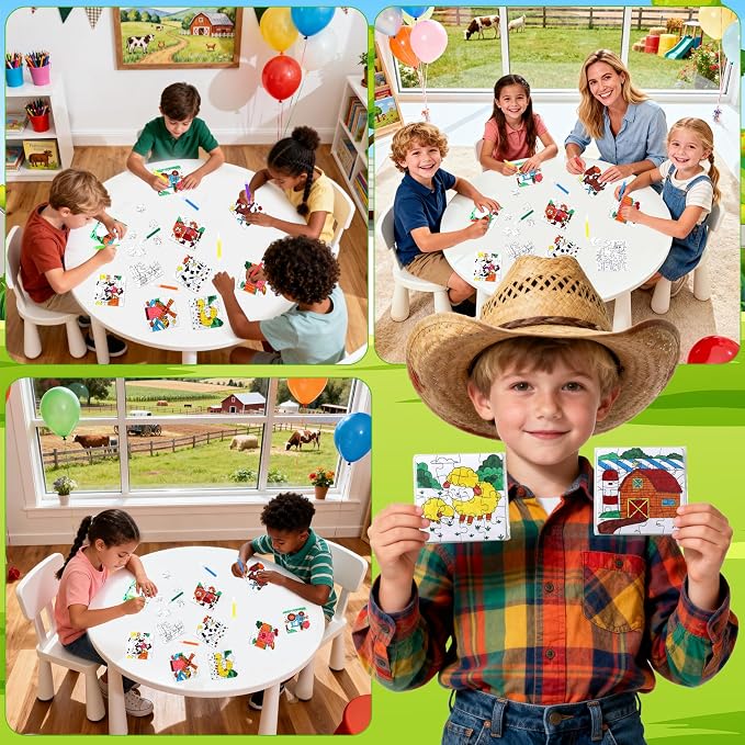 24 Sets Farm Animals Toddler Puzzles Ages 2-4 Bulk, Farm Party Favors Crafts DIY Paper Jigsaw Kit with Cow Dog Sheep, Fall Art Coloring Blank Puzzle for Classroom Gift Birthday Fun Games Toys Supplies