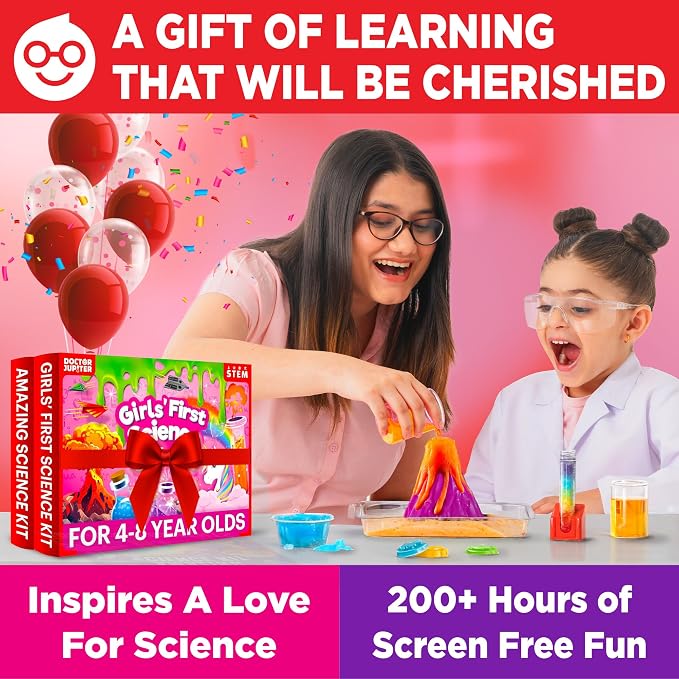 Doctor Jupiter Girls’ First Science Gift Set for Ages 4+, Birthday Gift | Set of Girls' First Science Kit & Amazing Science Kit, 200+ Experiments, Birthday Gift Ideas for Girls Ages 4,6,7,8, STEM Toy