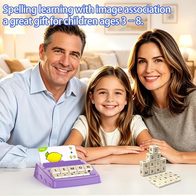 Educational Games for Kids Ages 3-8, Matching Letter Game for Kids Toys for 3-8 Year Olds Boys Girls Birthday Gifts for 3-8 Year Olds Girls Boys Preschool Kindergarten Educational Spelling Toys Purple