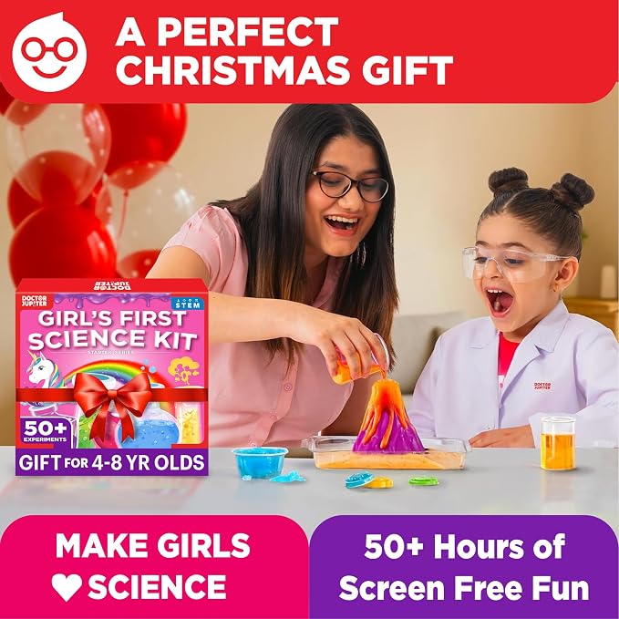 Doctor Jupiter Girls' First Science Experiments Kit for Kids Ages 4+ | Birthday Gift Ideas for Girls 4, 5, 6, 7, 8 Year Olds, Science Kits for Kids Ages 5-7, STEM Educational Toys