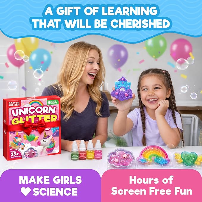 Doctor Jupiter Unicorn Glitter Soap Making Kit for Kids Ages 6+ | Unicorn Toys, Birthday Gift Ideas for Girls 6,7,8,9,10 Year Olds, Science Kits for Kids Ages 5-7-8-12, STEM Toys, DIY Craft