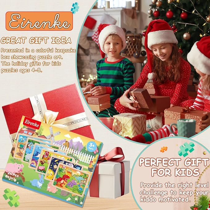 Wooden Puzzles for Kids Ages 4-6, 6 Packs 24 Pcs | Jigsaw Puzzles Preschool Educational Toys Gifts for Children Ages 3 4 5 6 Year Old Kids Puzzles Ages 3-5 Year Olds Boys Girls