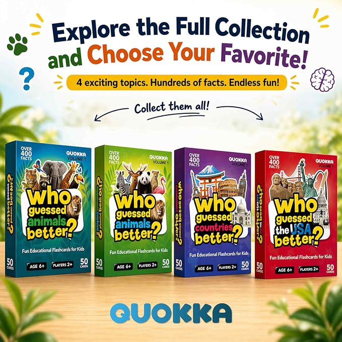 Quokka Who Guess It Better USA States – Educational Game with Visual Clues, Geography Learning Card Set, 50 Cards, Screen-Free Travel Game for Kids Ages 6+