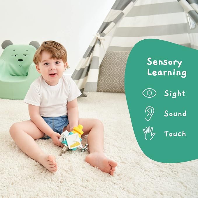 Wooden Busy Cube – Handmade Montessori Sensory Activity Toy | Ready-to-use wooden sensory toy for children ages 1–3 with autism, ADHD and other sensory needs; supports fine motor skills