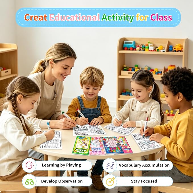 Elfew 20 Pack Bulk Small Word Search Puzzle Books for Kids Ages 4-8 8-10 | Over 2500+ Words, Answer Keys Included, Educational Vocabulary Activity Workbooks, Travel Screen Free Learning Games