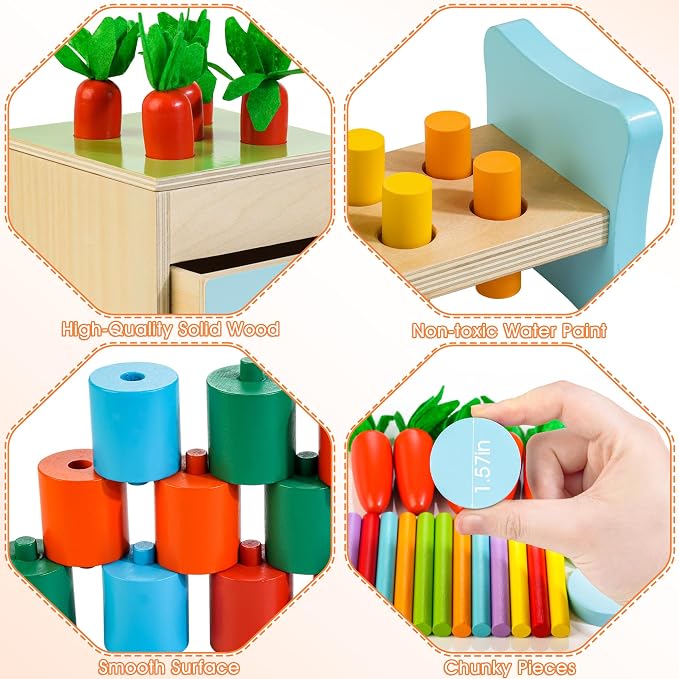 WOODMAM Wooden Montessori Toys for 1+ Year Old, 9 in 1 Educational Play Kit | Toys for 13-18 Months, One Year Old Boy Girl Birthday Gift, Early Learning Toys with Xylophone, Pound Bench, Shape Puzzle