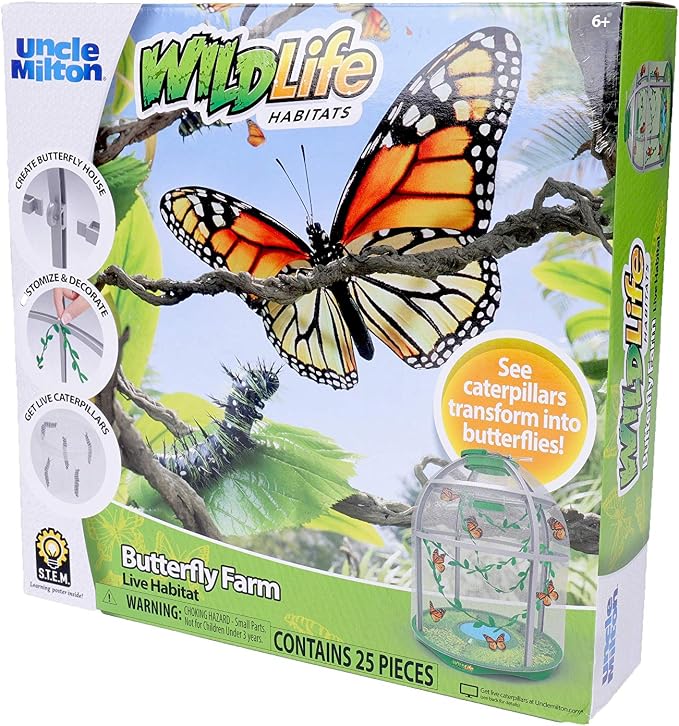 Uncle Milton Butterfly Farm Live Habitat - Observe Caterpillars Transform Into Butterflies, STEM Toy, Great Gifts for Boys & Girls Ages 6+