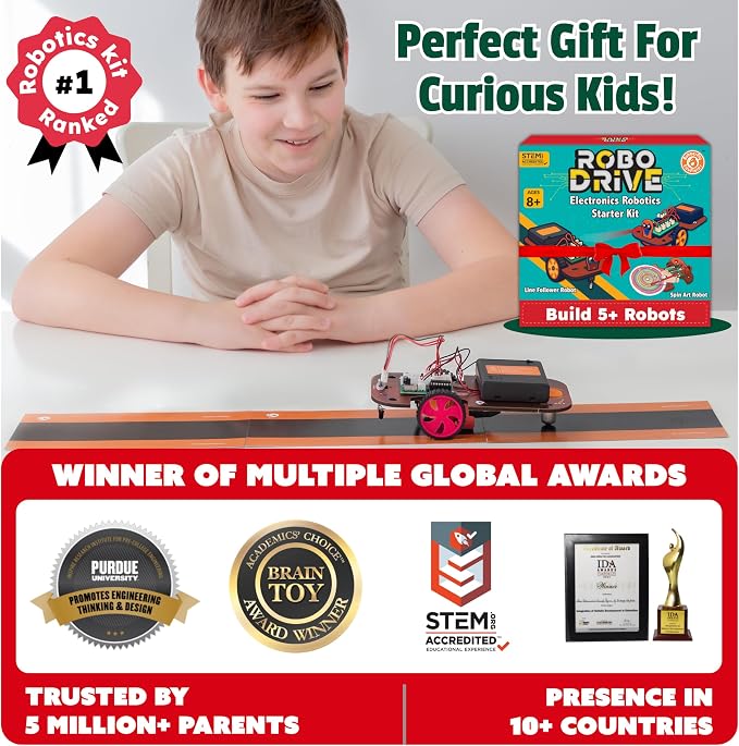 Butterfly EduFields 5in1 STEM Electronics Robotics Kit for Ages 8-10-12-13 | STEM Robot building kit for kids 8 9 10 -12 with STEM activities, circuit projects toys, engineering and science experiments.