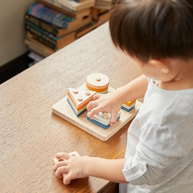 PlanToys® Geometric Sorting Board Orchard Shade, Montessori Kids Shape Toy | geometric sorting board orchard shade, montessori shape size colour learning, fine motor problem solving activity, kids toy