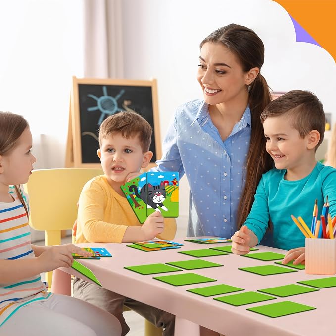 SpriteGru Farm Animal Memory Game, 28 Chunky Cards Farm Animal Head Tail Matching Activity 1-5 Players Memory Matching Game for Toddlers, Preschoolers