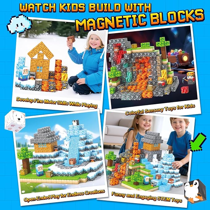 Magnetic Blocks - 200PCS 0.8“ Building Blocks STEM Toys for Boys Girls Kids | Sensory STEM Magnetic Toys for Kids, Mine Magnet World Craft Cubes Set, Birthday Gift for Boys Girls Ages 3-5 5-7 8-12