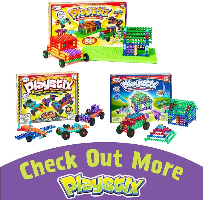 POPULAR PLAYTHINGS Playstix, Super Set 400 Piece, Building Sticks Kit | for Kids Ages 4 and Up, Construction Stem Building Toy Gift, for Boys & Girls, for Kids