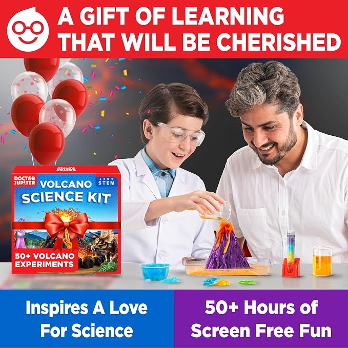 Doctor Jupiter Erupting Volcano Science Kit for Kids Ages 8+, STEM Toy | Erupting Volcano Science Kit, 50+ Experiments, Birthday Gift for Boys Ages 8,9,10,11,12, STEM Learning & Educational Toy