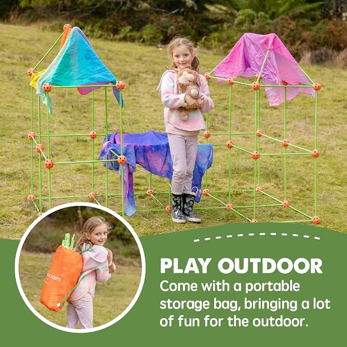Tiny Land Fort Building Kit for Kids Ages 4-12, STEM Building Toy | 86 Rods & 44 Balls, Build Forts, Tunnels & Castles, Indoor/Outdoor Play, Storage Bag, STEM Gift for Kids