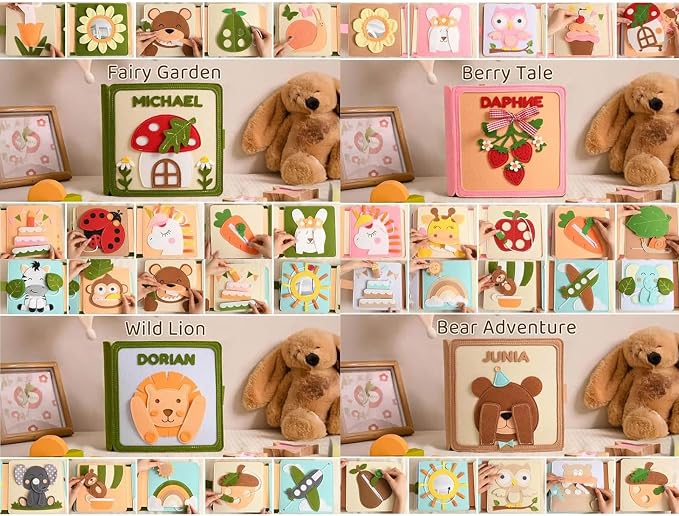 Personalized Montessori Felt Busy Book for Toddlers 1-3, Custom Name Quiet Book, Preschool Learning Activity Book, Travel Toy for Kids Ages 2-6, Birthday Easter
