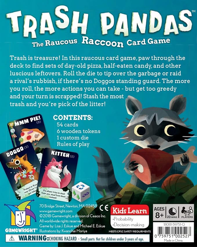 Gamewright Trash Pandas – Push-Your-Luck Family Card Game | Board Games for Kids Ages 8+ & Up | Raccoon Treasure Stash Fun for 2–4 Players | Quick & Silly Game Night Favorite