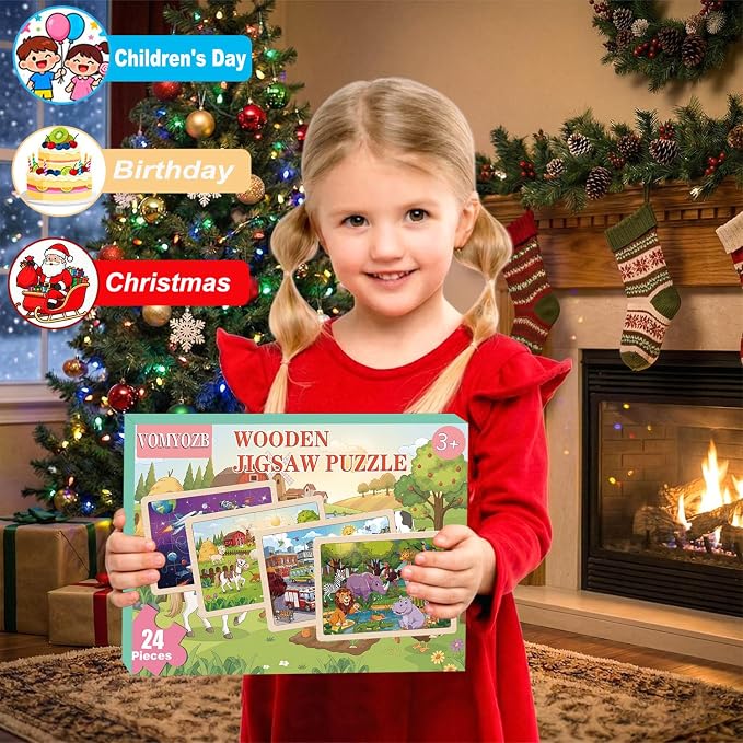 Puzzles for Kids Ages 4-6, 24 Pcs Wooden Farm, Animals, Space, and Emergency Vehicle Jigsaw Puzzles for Kids Ages 3-5, Preschool Educational Puzzles Boards Toys Gifts for 3 4 5 6 Boys Girls
