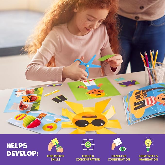 Snip & Shape Scissor Skills Activity Book with Toddler & Kids Scissors 3-5 | 30 cutting crafts for fine motor skills, 2x childrens safety scissors, kindergarten & preschool learning activity workbook