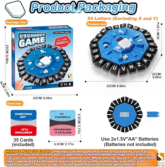 Word Game,Family Board Games with 2 Modes,220 Topics,Fast-Paced Letter Game | Pressing Games for Kids Adults Families,2â8 Players Home,Party,Classroom,Travel,with 220 Topic Categories,24 Letters,35 Cards