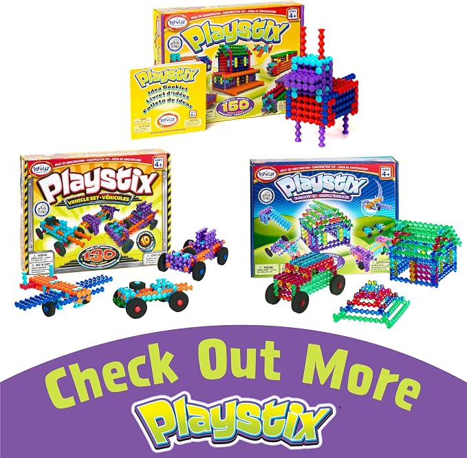 POPULAR PLAYTHINGS Playstix Deluxe Set, 211 Piece, Building Sticks Kit | for Kids Ages 4 and Up, Construction Stem Building Toy Gift, for Boys & Girls, for Kids