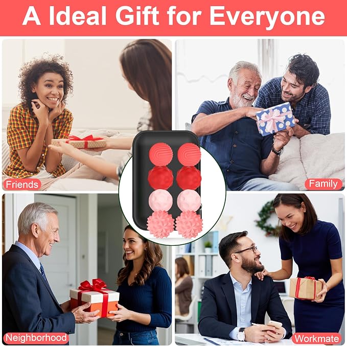 BUSOHA Silicone Magnetic Fidget Balls - 8 Pack Fidget Toys for Adult | Four Unique Textures Sensory Support,Quiet and Silent Stress Relief,Lightweight,Office,Travel,Anxiety,ADHD,Red
