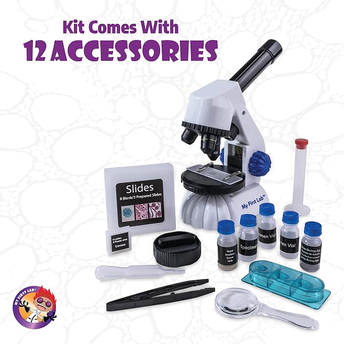 My First Lab’s MFL-20 Mini Microscope for Kids 5-7 - Entry Level STEM Microscope Kit with Child’s Microscope, Microscope Slides, Guide and More