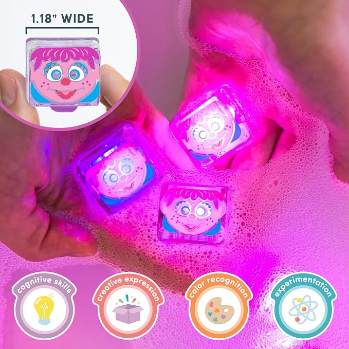 Glo Pals Play Pack Bundle, Jar, Light Up Cubes & Fillers, Abby Cadabby | Sesame Street Character Water-Activated Bath Toy Cubes Glow Pink and Purple, Light-Up Sensory Jar, Themed Fun Fillers