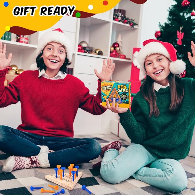 Estune 2 Pack Wooden Triangle Peg Game Kids Educational Board Portable Travel Table Game Strategy Toy Gift for Christmas Children Family Adults Fun Learning Puzzles