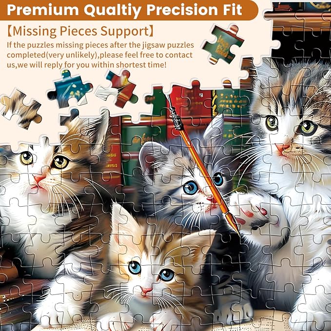 300 Piece Puzzle for Adults, Cats Library Jigsaw Puzzle | Funny Kitten Bookshelf Puzzles,Animal Pet Lover Challenging Puzzles for Friends Family Activity Game Nights Gifts, 20.5x15 in