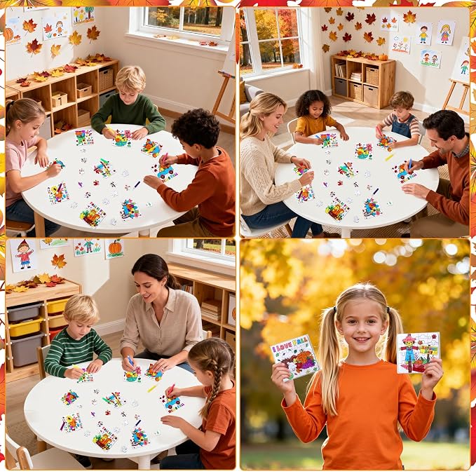 Thanksgiving Fall Arts & Crafts for Kids, Autumn Activity Kit Blank Puzzle | 24 Set Thanksgiving Jigsaw Pumpkin Turkey for Fall Harvest Party Favors Classroom Gifts DIY Coloring Games Toys Supplies Bulk