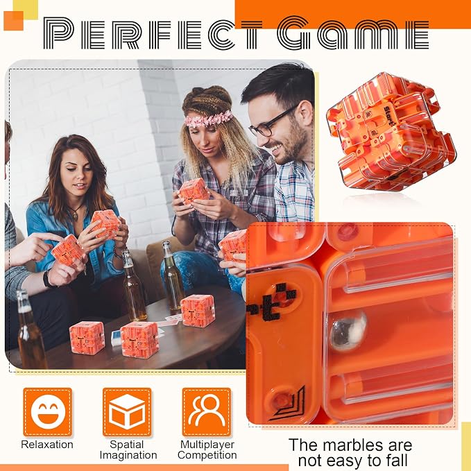 1 Sets Large Labyrinth 3D Maze Cube Puzzle Maze Game Gravity 3D Puzzle Cube Brain Teaser Ball Games for Kids Education Sensory Toys Gift for Adults (Classical,Orange)