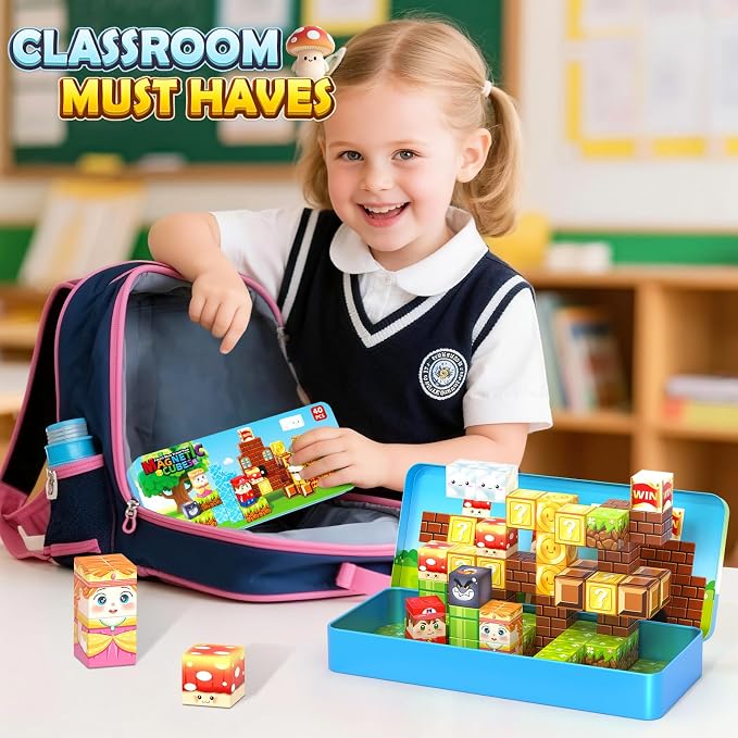 Magnetic Blocks Travel Toys with Portable Metal Tin – Toddler Magnet Tiles | Building Blocks STEM, Montessori Kids Toys for 3+ Year Old Boys & Girls, Classroom Must Haves, and Sensory Toys