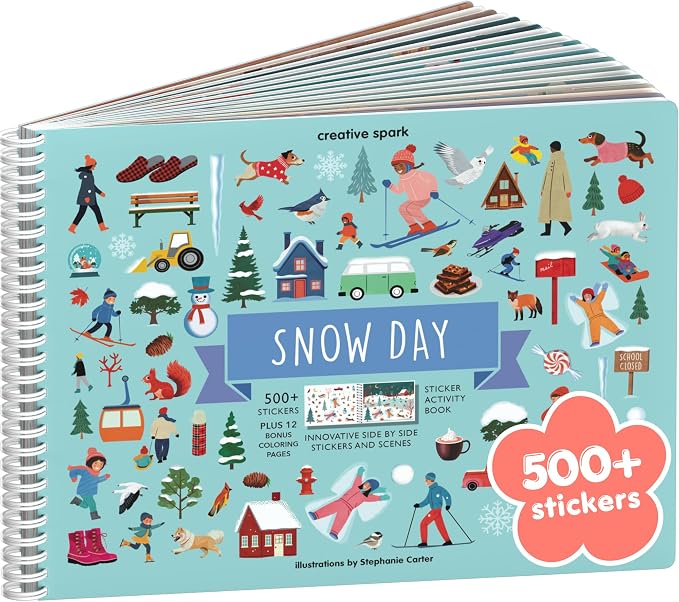 Cupkin Snow Day Coloring & Sticker Activity Book | 500+ Stickers | Spiral-bound kids craft format with 12 scenes, 12 art pages, side-by-side viewing, and an easy-peel design for ages 2–8
