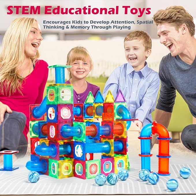 MAGBLOCK 176PCS Magnetic Tiles Marble Run Set Building Blocks for Ages 8+ | Magnet Game with Ball Run Race Track, Magnetic Building Blocks, Stem Gifts Kids Toys for Girls & Boys Promoting Focus