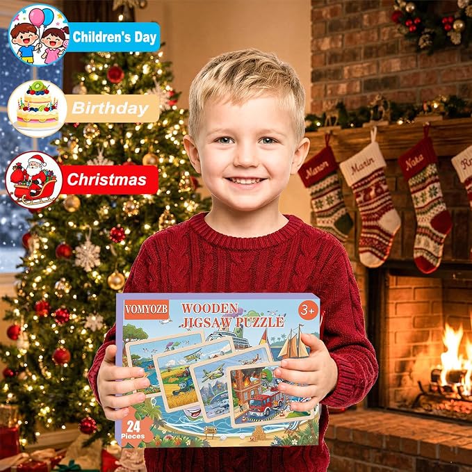 Wooden Puzzles for Kids Ages 4-6, 4 Pack with 24 Pieces Jigsaw Puzzles Preschool Educational Toys Gifts for Children Ages 3-5, Kids Toys Gifts for 4+ Year Olds Boys Girls