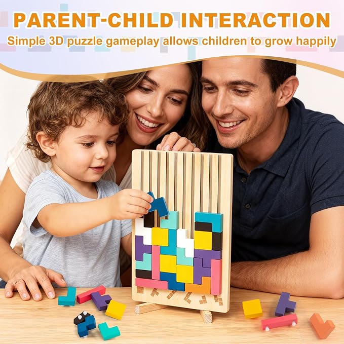 Wooden Montessori Blocks Puzzle for Kids, Brain Teaser Stacking Toy | Russian 3D Colorful STEM Educational Board Game for Toddlers, Ideal Birthday Gift for Boys Girls Ages 3 4 5 6
