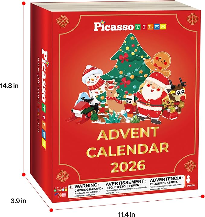 PicassoTiles Magnetic Tiles Building Brick Block Advent Calendar Christmas Theme Set Gingerbread House Holiday Toy Piece Surprise Countdown Magnet Tile STEM Learning Educational Gift for Kids PTA50