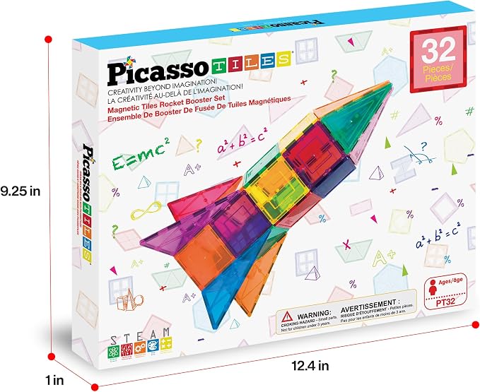PicassoTiles Magnetic Building Block Rocket Booster Theme Set Magnet Construction Toy Educational Kit Engineering STEM Learning Playset Child Brain Development Stacking Blocks Playboard PT32