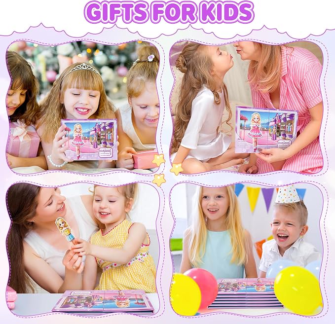 Magnetic Dress Up Dolls for Girls - Princess Magnet Paper Dolls Book with 3D City Buildings - Travel Car Trip Quiet Book Game Toys Easter Birthday Gifts for Kids Toddlers Ages 3 4 5 6 7(Style A)