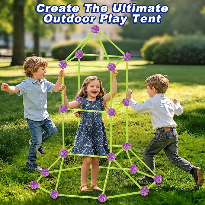 Glow In The Dark Fort Building Kit for Kids, STEM Building Toys, Kids Fort | DIY Castles Play Tent Tunnels, kids Creative Construction Toys Set, Christmas Birthday Gifts for Boys & Girls, 140 Pcs
