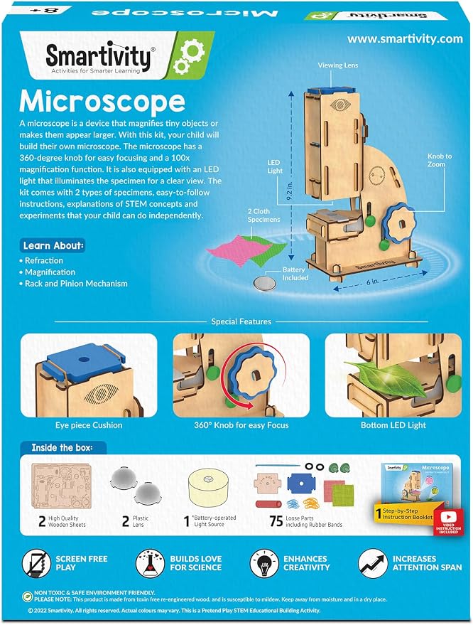 Smartivity DIY Microscope 100x Zoom STEM Toy for Kids 8-14 | Real Working Microscope | STEM Science Kit for Students | Birthday Gift for Boys & Girls Ages 8-14 Years