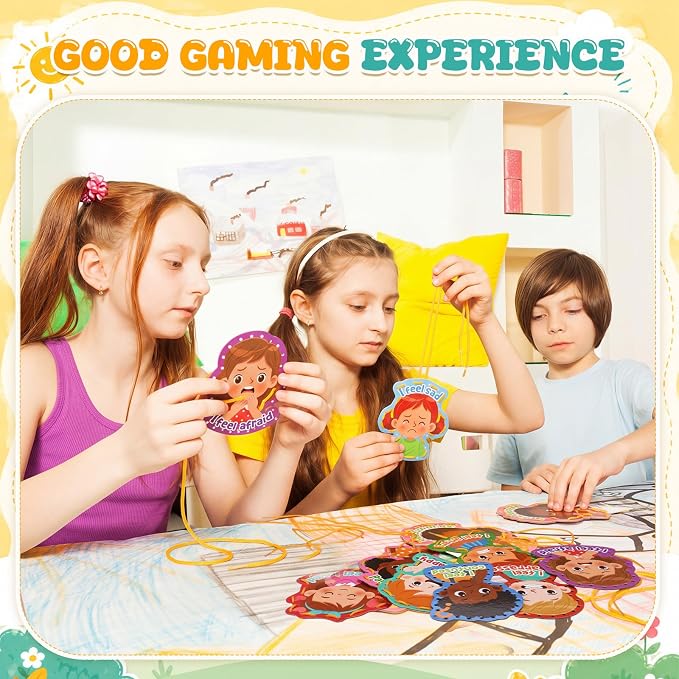 Funrous 10 Pieces Kids Recognition Lacing Cards,Emotion | Thick Cardboard Educational Sewing Cards, Double Sided Lacing Playing Games, For Preschool Developing Imagination Supplies