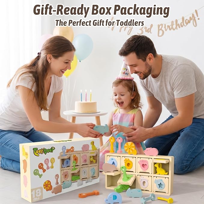 Montessori Toys for 2 Year Old|Wood Lock and Key Toy Fine Motor Skills Color Sorting Shapes Games for Toddlers 1-3|Preschool Learning Activities Birthday Gifts for 2 Year Old Girls and Boy