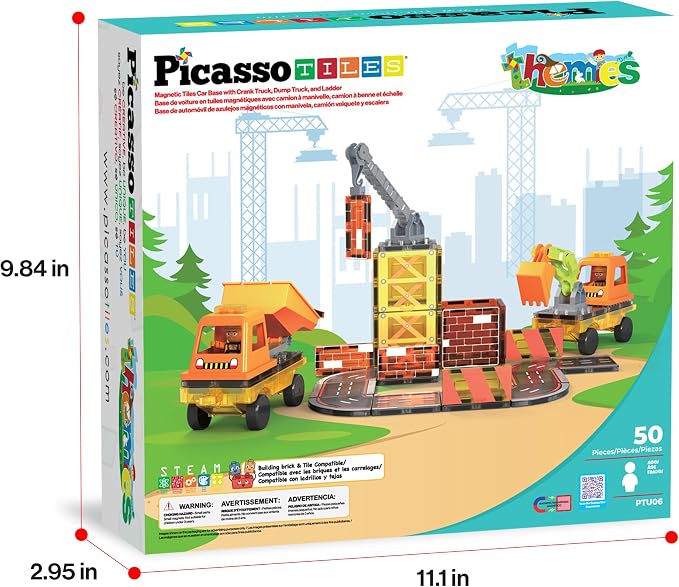 PicassoTiles Magnetic Tiles Construction Set, 5-in-1 Vehicle Toys Ages 3+ | 5 build configurations, 2 poseable action figures, 2 car bases, durable non-toxic pieces, hands-on STEM play